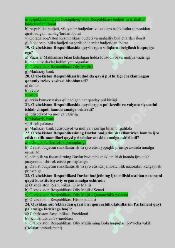 Yangi tahrirdagi Konstitutsiyaning mazmun-mohiyatini ochib beruvchi test savollari 4