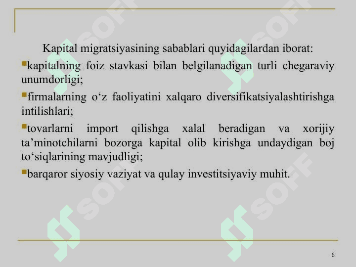 Xalqaro kapital harakati 6