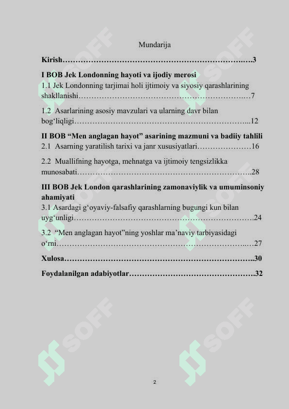 Jek Londonning Men anglagan hayot asarida hayot haqida qarashlar tasviri 2