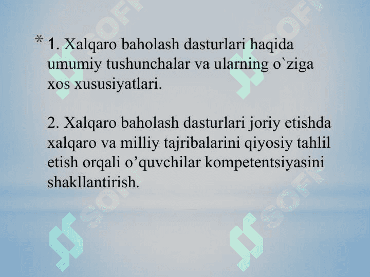 Xalqaro baholash dasturi talablari asosida o`quvchilar kompetentsiyalarini shakllantirish. 2