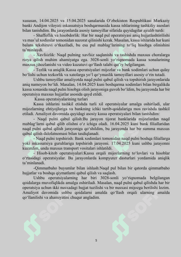 Andijon viloyati inkassatsiya boshqarmasi
Amaliyot hisoboti 5
