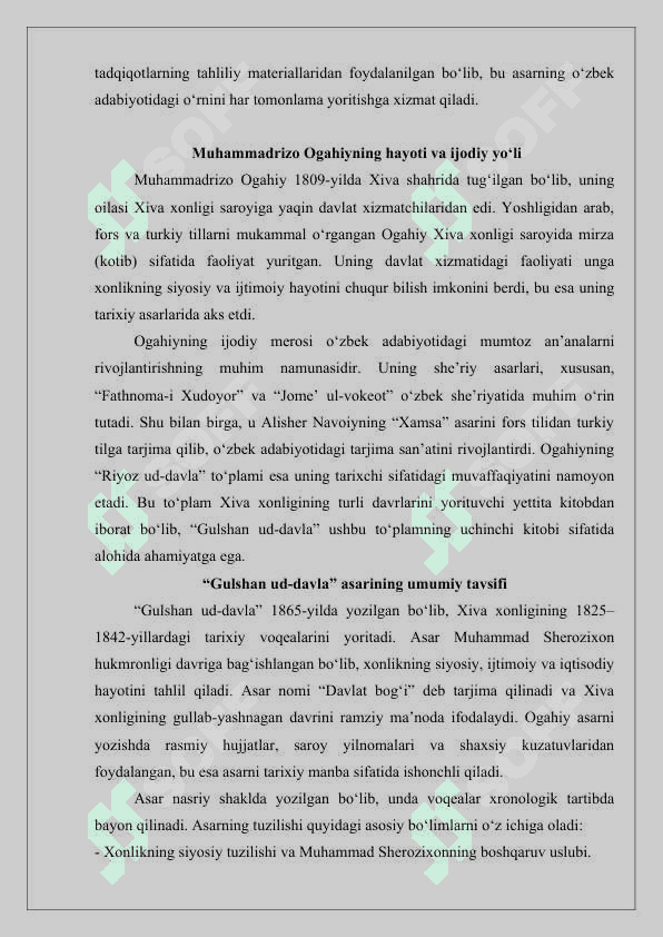 Ogaxiy va uning  “Gulshan ud-davla” asari haqida maqola yozish 25 3