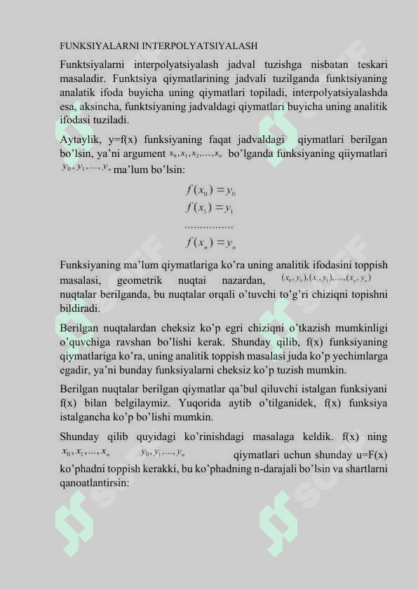 JADVAL USULIDA BERILGAN FUNKSIYALARNI YAQINLASHTIRISH 3