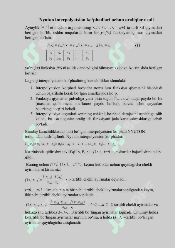 JADVAL USULIDA BERILGAN FUNKSIYALARNI YAQINLASHTIRISH 7