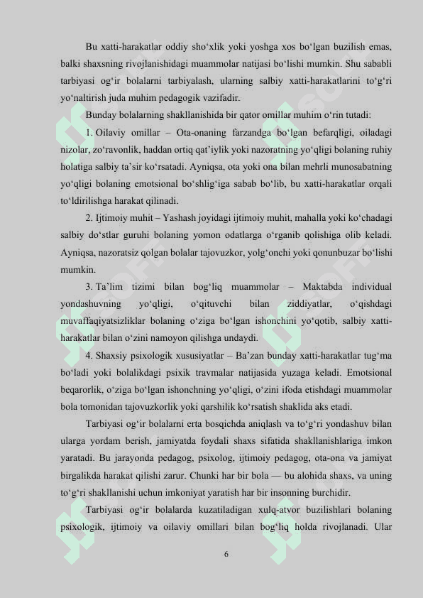 Tarbiyasi og‘ir bolalar bilan ishlashning ijtimoiy pedagogik texnologiyalari. 6