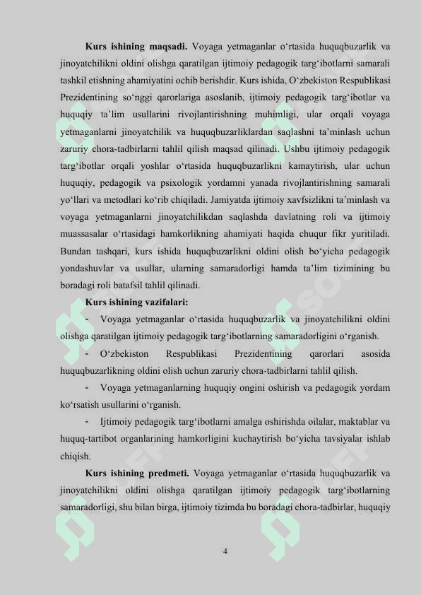 Voyaga yetmaganlar oʻrtasida turli xuquqbuzarlik va jinoyatchilarni oldini olishga qaratilgan ijtimoiy pedagogik targʻibotlar 4