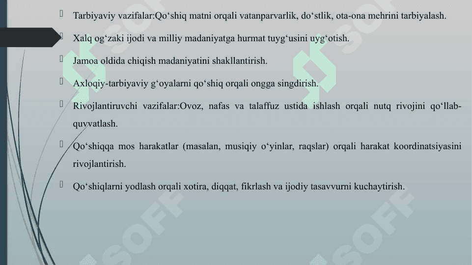 QO'SHIQ AYTISH FAOLIYATLARINING MAQSAD VA VAZIFALARI 8