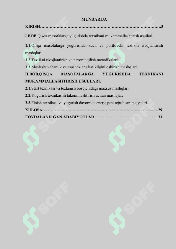QISQA MASOFALARGA YUGURUVCHILARNING MAXSUS MASHQLAR 2