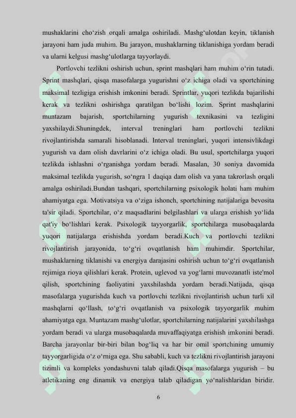 QISQA MASOFALARGA YUGURUVCHILARNING MAXSUS MASHQLAR 6