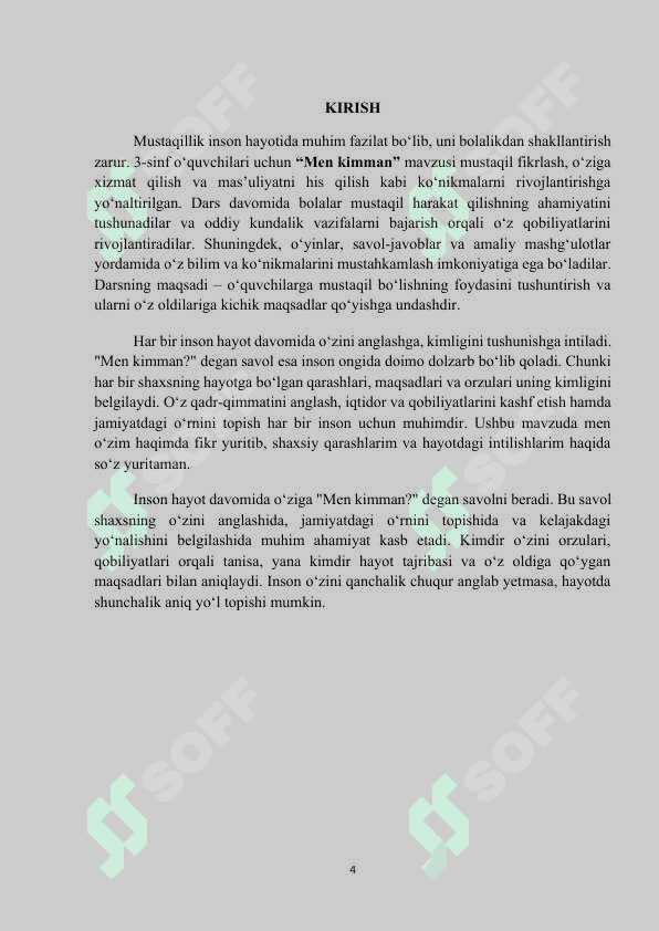 "Men kimman" mavzusida mikro dars (dars ishlanmasi) 4