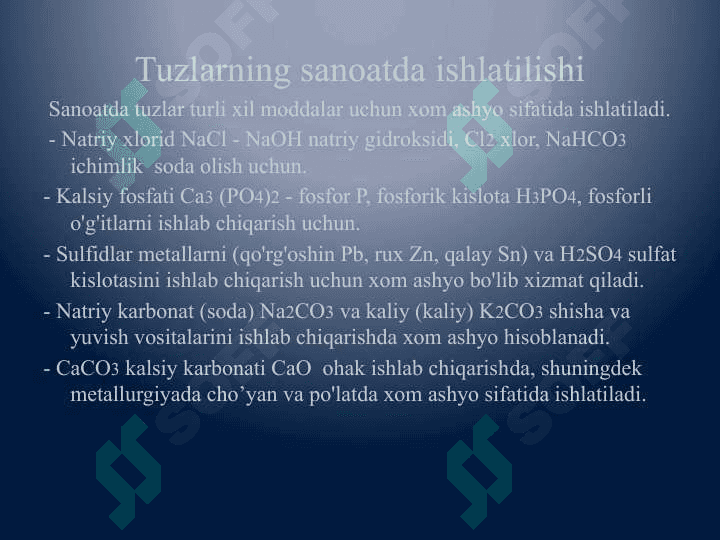 Eng muhim tuzlarning ishlatilishi 4