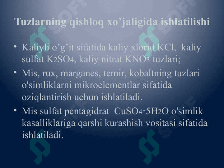 Eng muhim tuzlarning ishlatilishi 7