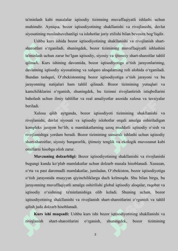 Bozor iqtisodiyoti, uning shakllanishi va rivojlanish shart-sharoitlari. 3