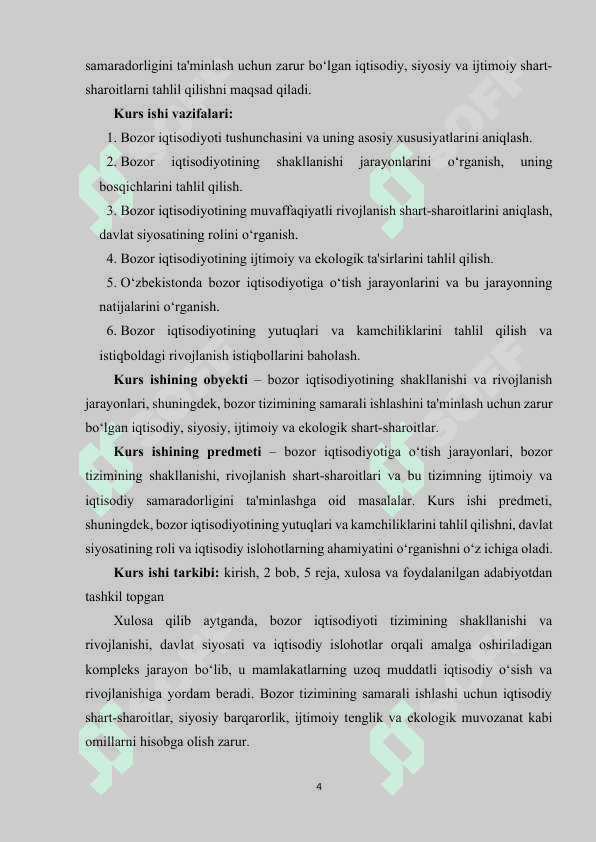 Bozor iqtisodiyoti, uning shakllanishi va rivojlanish shart-sharoitlari. 4