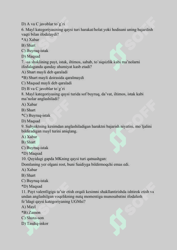 Hozirgi õzbek adabiy tili fanidan test 2