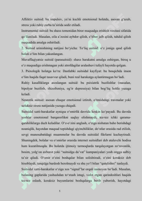 Suitsidal harakatlar mustaqil ish 5