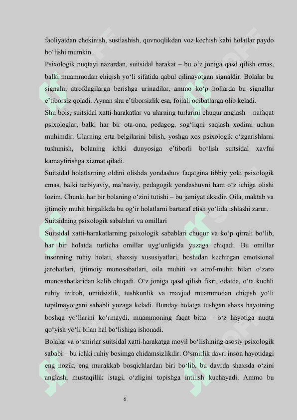Suitsidal harakatlar mustaqil ish 6