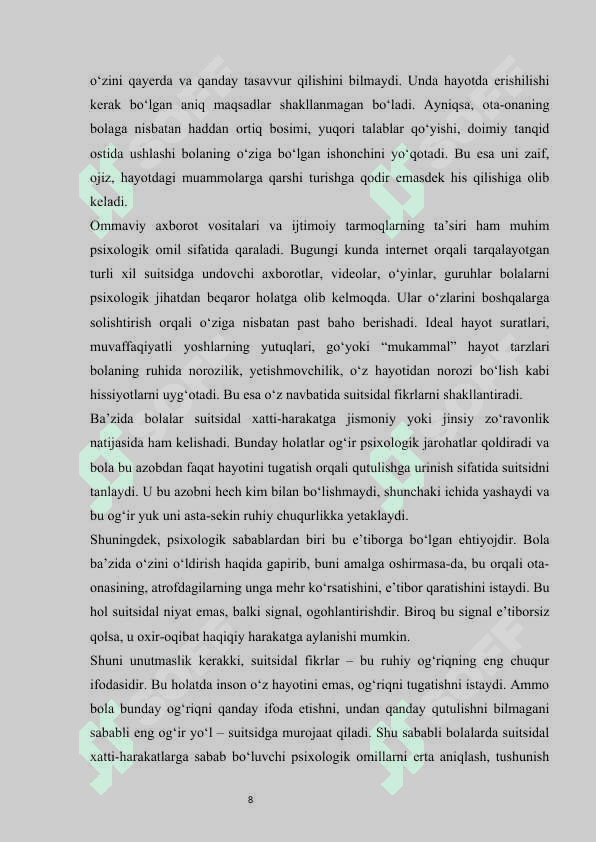 Suitsidal harakatlar mustaqil ish 8