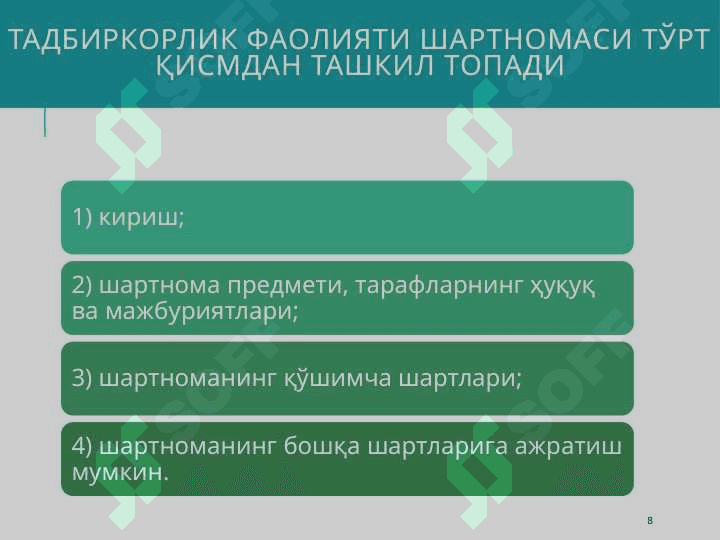 Тадбиркорлик фаолиятида шартномалар 8