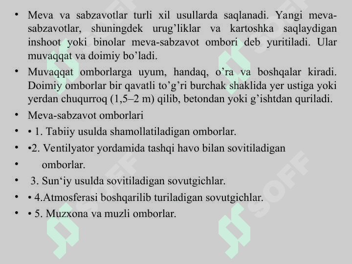 Meva va uzumlarni saqlash texnologiyasi 2