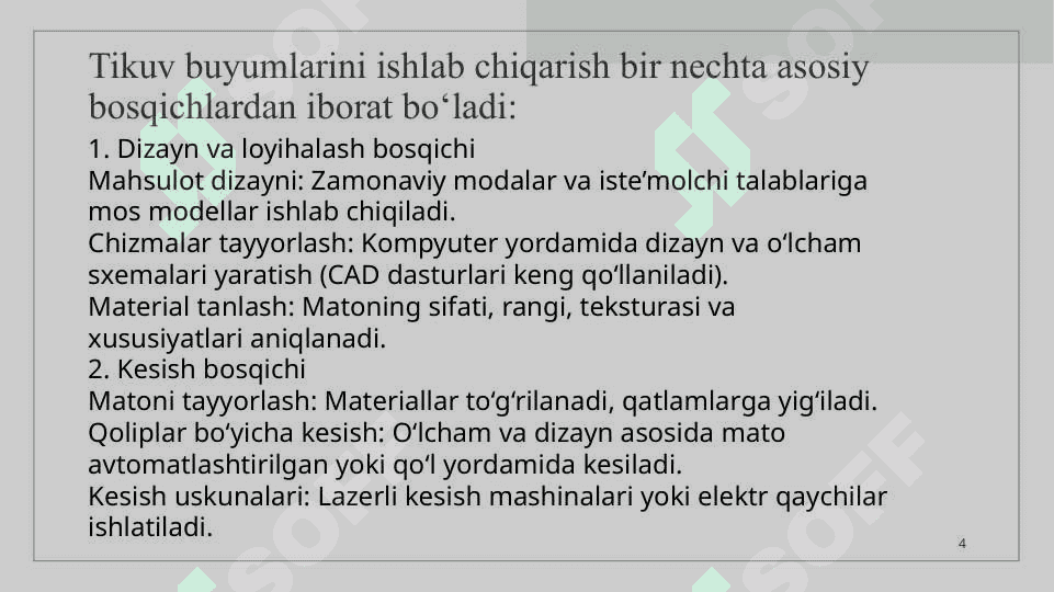 Mahalliy tikuv korxonalarida tikuv buyumlarini tayyorlash texnologiyasi va texnologik jarayonlari 4