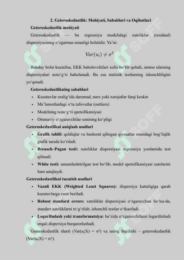 Eng kichik kvadratlar usuli asimptotasi va geteroskedastlik 8