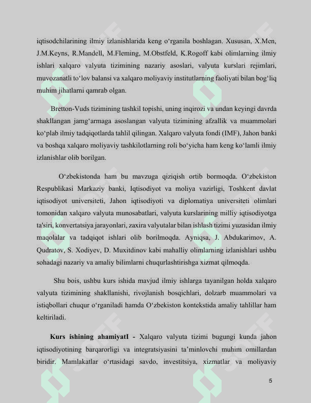 MAVZU: XALQARO VALYUTA TIZIMINING SHAKILLANISHI      kurs ishi 5