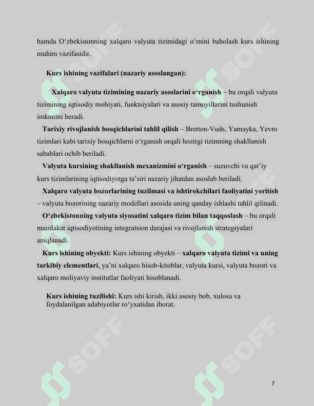 MAVZU: XALQARO VALYUTA TIZIMINING SHAKILLANISHI      kurs ishi 7