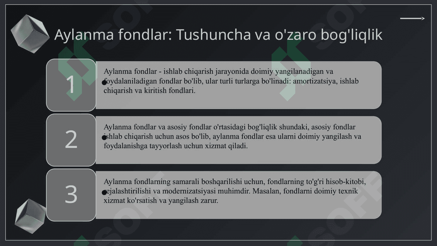 Islohatlarni chuqurlashtirish sharoitida asosiy va aylanma fondlarni takror ishlab chiqarish va   ulardan foydalanishning samaradorligini oshirish 4