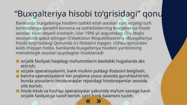 Banklarda buxgalteriya hisobining tashkiliy asoslari slayd 5