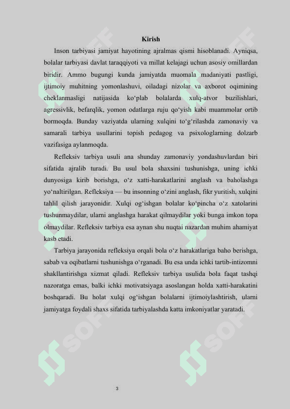 Refleksiv tarbiya usuli va uni xulq ogʻishishini toʻgʻirlashda qoʻllash mustaqil ish 3