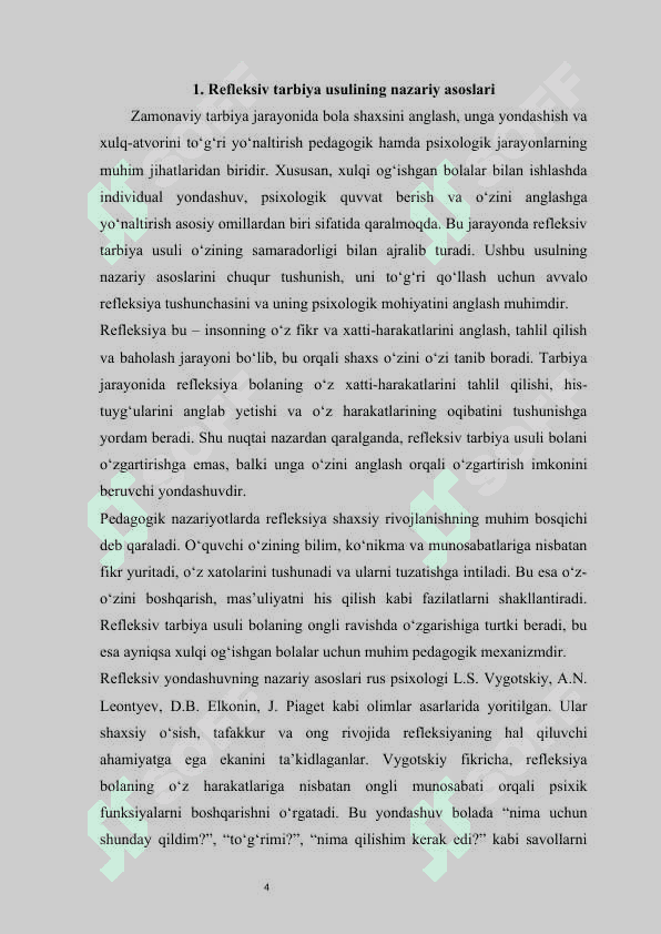 Refleksiv tarbiya usuli va uni xulq ogʻishishini toʻgʻirlashda qoʻllash mustaqil ish 4