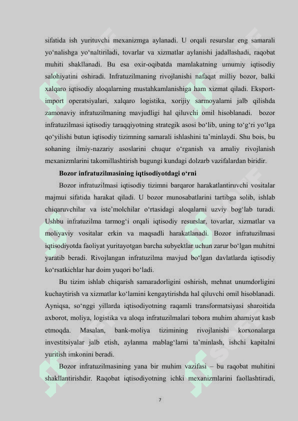 MAVZU:Bozor infratuzilmasi uning asosiy sohalari va unsurlari kurs ishi 7