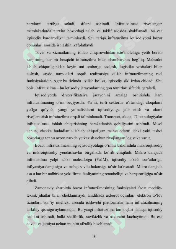 MAVZU:Bozor infratuzilmasi uning asosiy sohalari va unsurlari kurs ishi 8