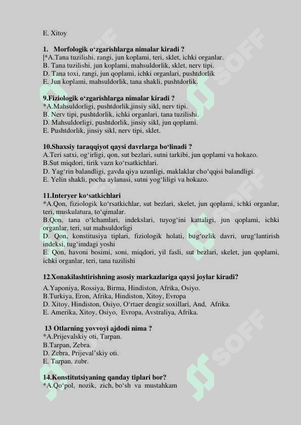chorvachilik yakuniy savollari 500 ta 2