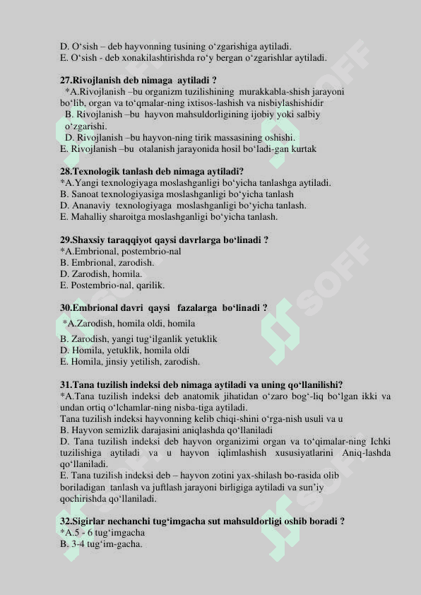 chorvachilik yakuniy savollari 500 ta 5
