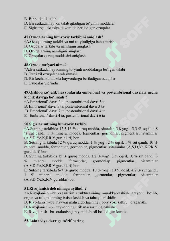 chorvachilik yakuniy savollari 500 ta 8