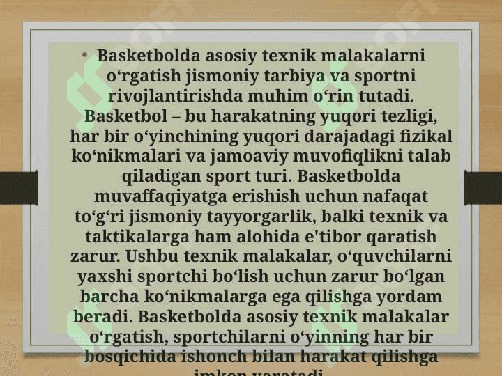BASKETBOLDA TEXNIK TAKTIK MALAKALARGA O‘RGATISH USLUBIYATI. 2