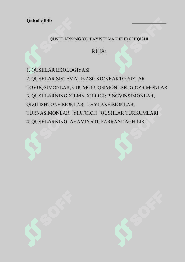 QUSHLARNING KO`PAYISHI VA KELIB CHIQISHI 2