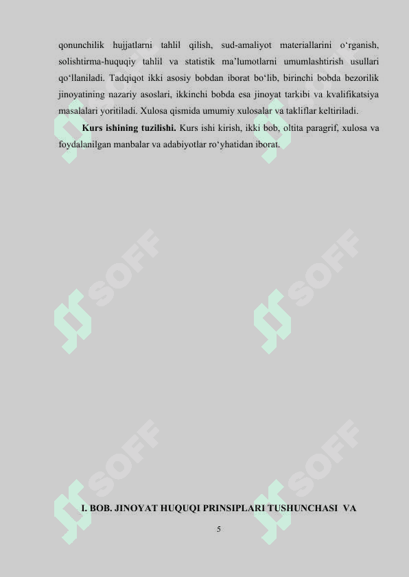 JINOYAT HUQUQI PRINSIPLARI TUSHUNCHASI  VA  TURLARI kurs ishi 5