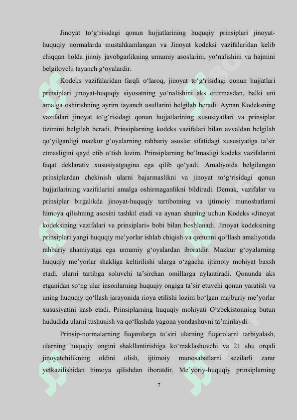 JINOYAT HUQUQI PRINSIPLARI TUSHUNCHASI  VA  TURLARI kurs ishi 7