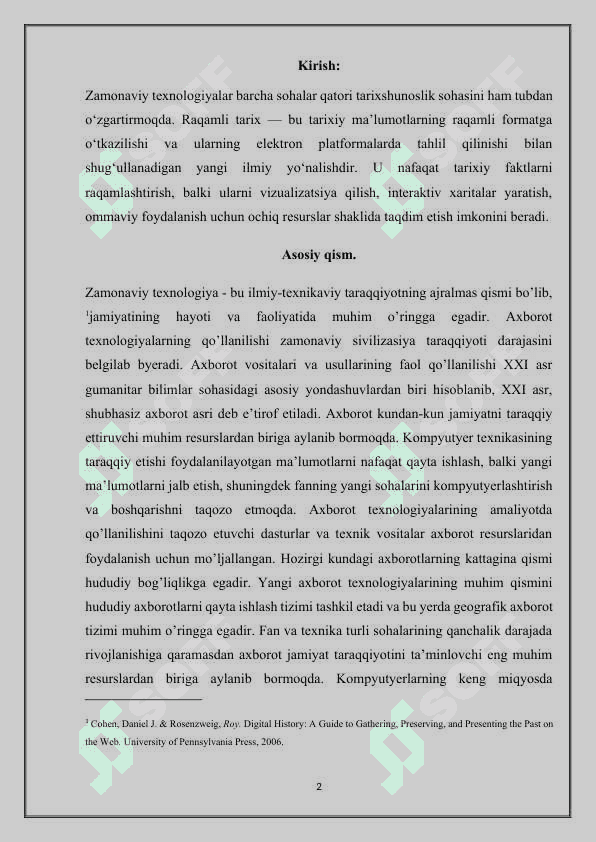 Raqamli tarix konsepsiyasi haqida” mavzu bo‘yicha   tezis tayyorlash 2