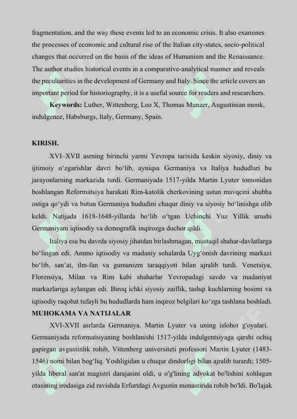XVI-XVII asr boshlarida Germaniya v Italiya 2