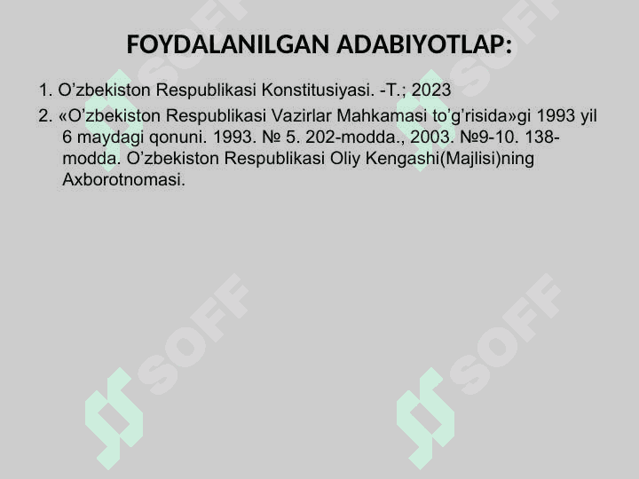 O’ZBEKISTON RESPUBLIKASI VAZIRLAR MAHKAMASI VA BOSHQA IJROIYA HOKIMIYAT ORGANLARI 4