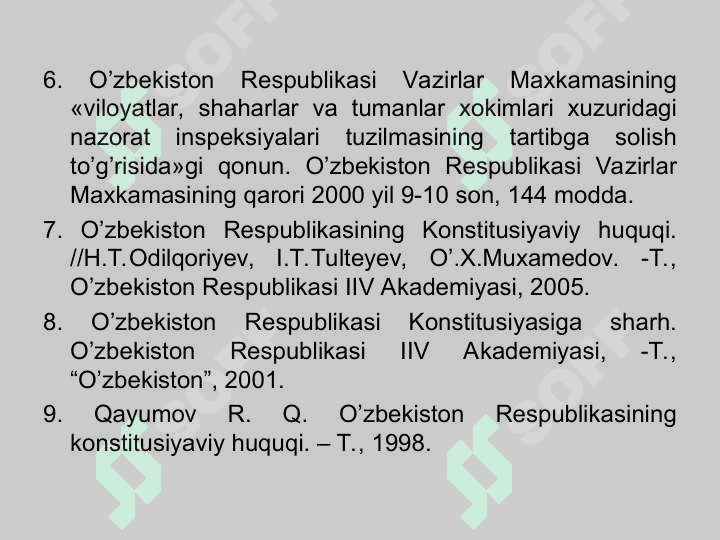 O’ZBEKISTON RESPUBLIKASI VAZIRLAR MAHKAMASI VA BOSHQA IJROIYA HOKIMIYAT ORGANLARI 5