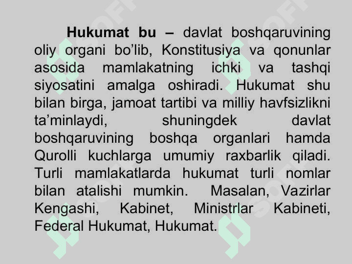 O’ZBEKISTON RESPUBLIKASI VAZIRLAR MAHKAMASI VA BOSHQA IJROIYA HOKIMIYAT ORGANLARI 7