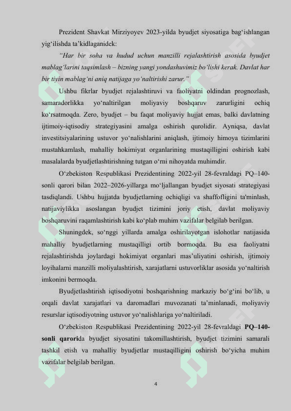 Byudjetlashtirish va uning faoliyatini rejalashtirishda tutgan o‘rni 4