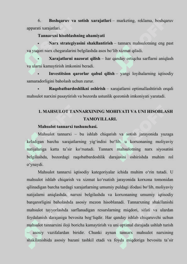 MAHSULOT TANNARXINI KALKULATSIYA QILISH 3