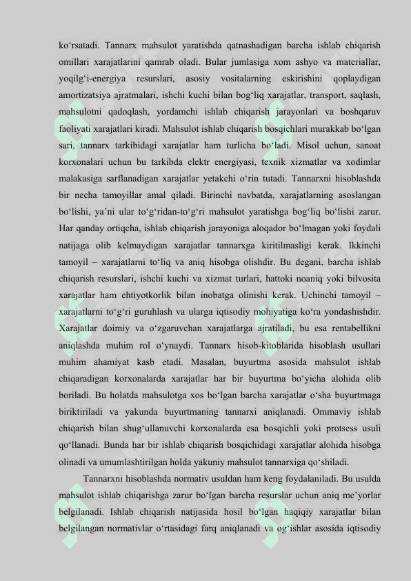 MAHSULOT TANNARXINI KALKULATSIYA QILISH 4
