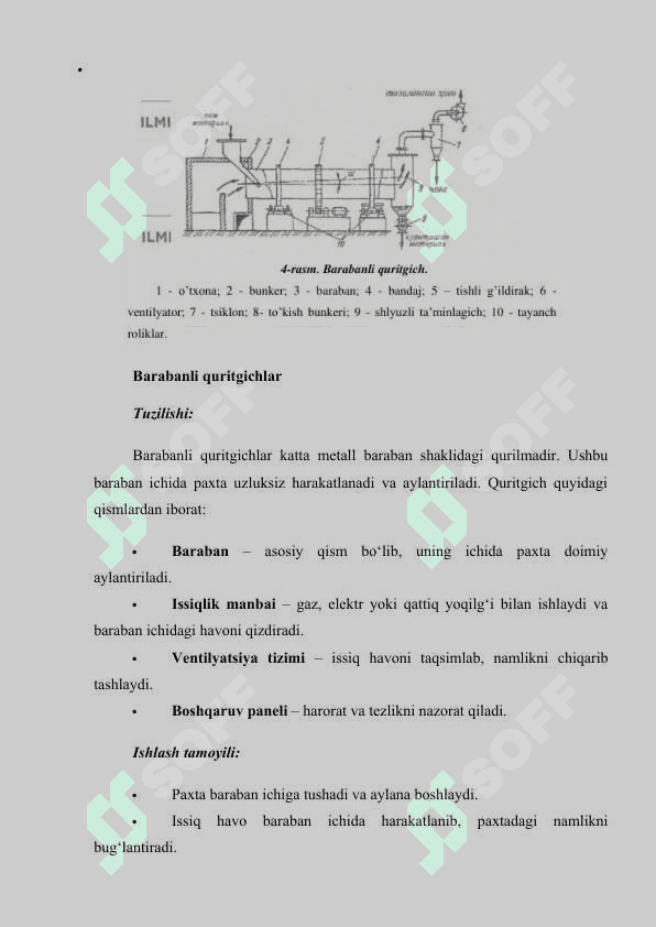 Paxtani quritishda qo‘llaniladigan uskunalar va ularning tuzilishi va ishlashi. 3